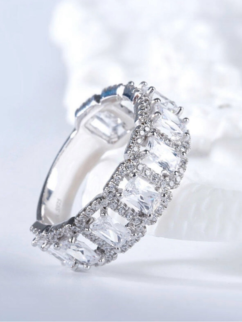 Jeulia Halo Radient Cut Sterling Silver Wedding Band - Picture 7 of 10